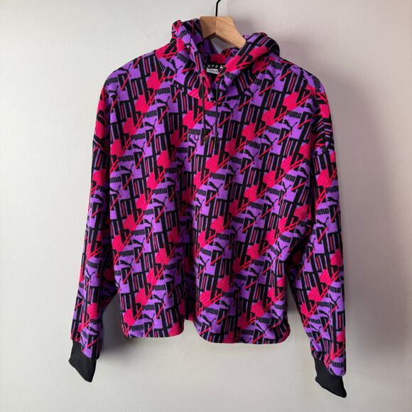 Puma Women's All Over Print Fleece Hoodie Sweatshirt Cropped Size Large - Picture 1 of 9